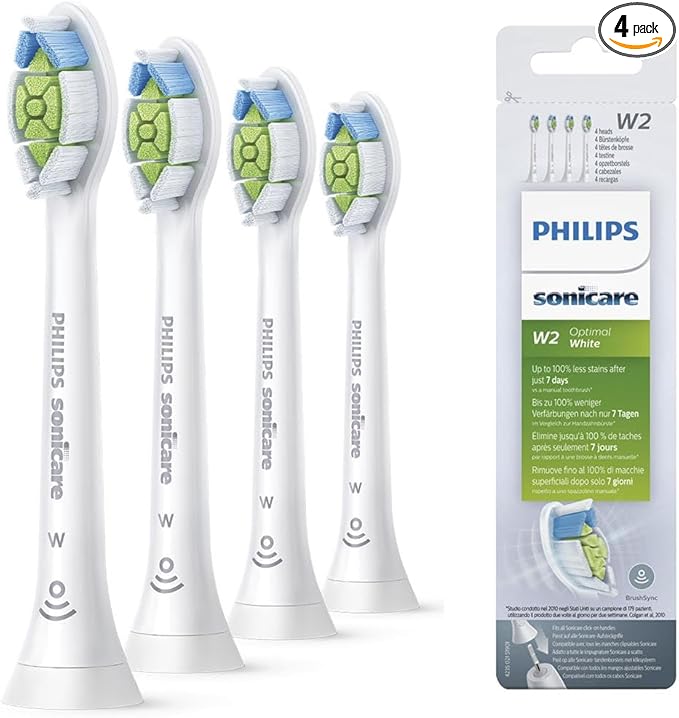 Philips Sonicare Original W2 Optimal White Standard Sonic Toothbrush Heads - 4 Pack in White (Model HX6064/10)