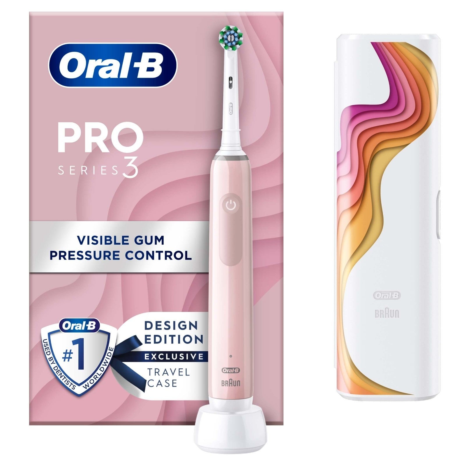 Oral-B Pro 3 3500 Electric Toothbrush with Riso Art Travel Case Pink