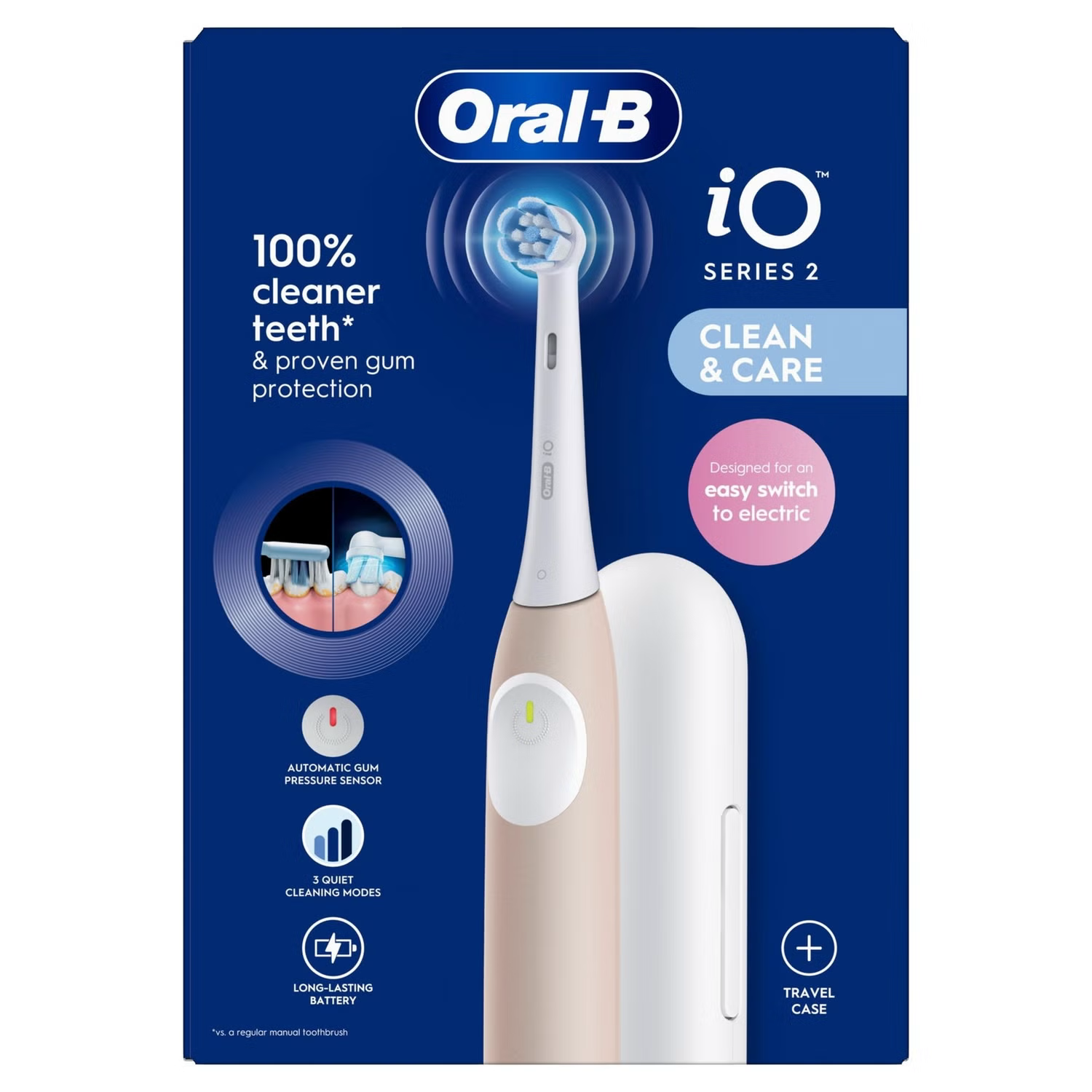 Oral-B iO2 Rechargeable Electric Toothbrush + Travel Case Pink | 100% Cleaner