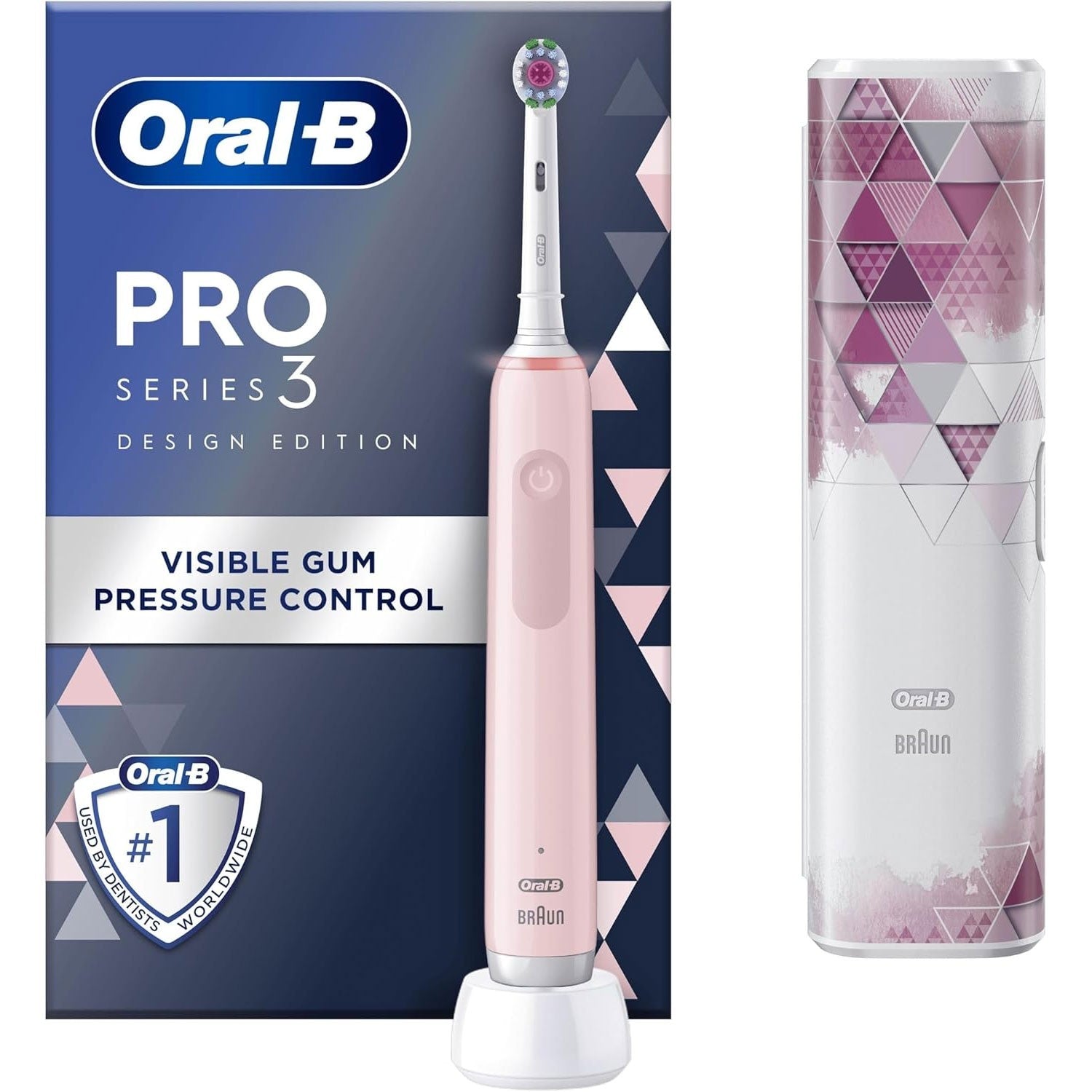 Oral-B Pro 3 Electric Toothbrush Pink, 3 Modes, Timer, with travel case