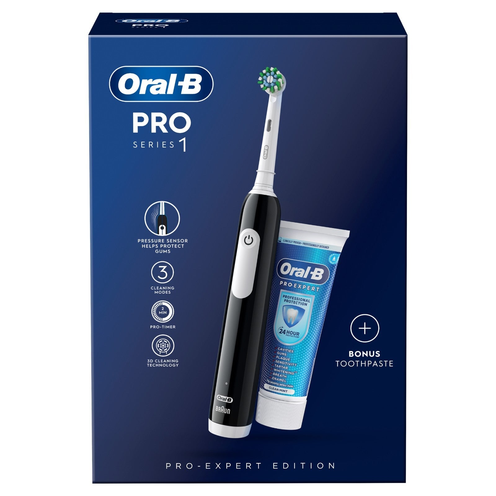 Oral-B ProSeries1 CrossAction Blk Toothbrush+Paste