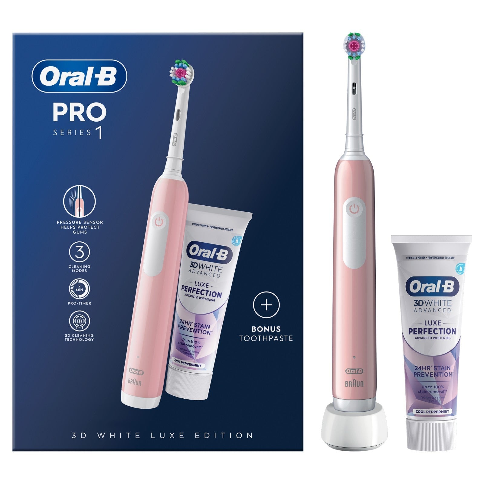 Oral-B Pro Series 1 3D White Pink Toothbrush+Paste
