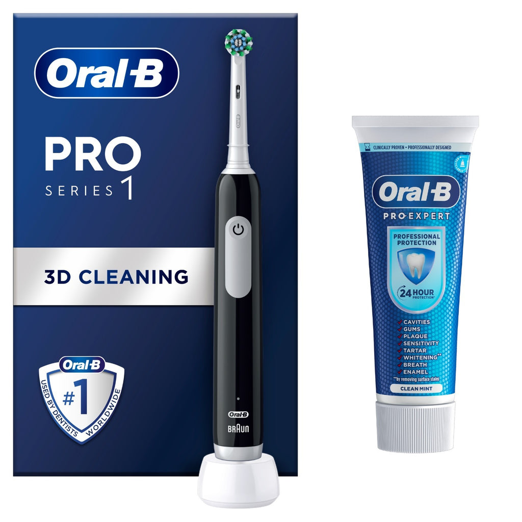 Oral-B ProSeries1 CrossAction Blk Toothbrush+Paste